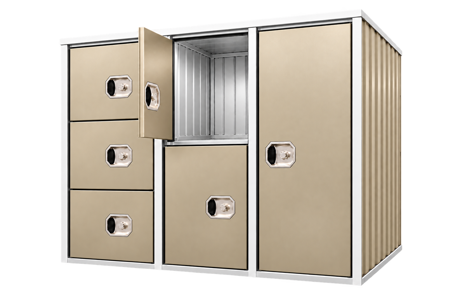 Illustrative champagne steel self-storage cabinet